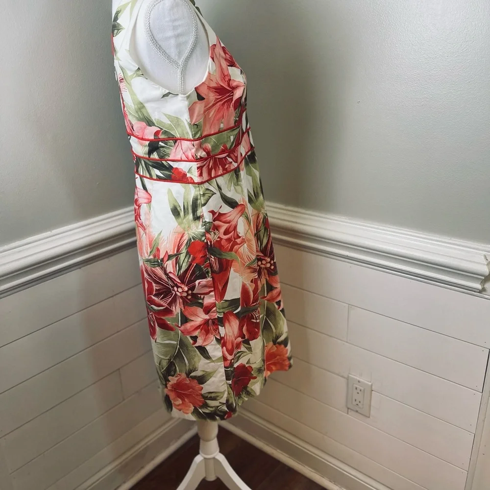 Karen Kane Cotton Bold Tropical Floral Print Sundress 8 FREE SHIP - Picture 2 of 5